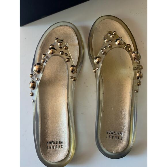 Stuart Weitzman Gold Flip Flops Size 9 - Picture 1 of 9